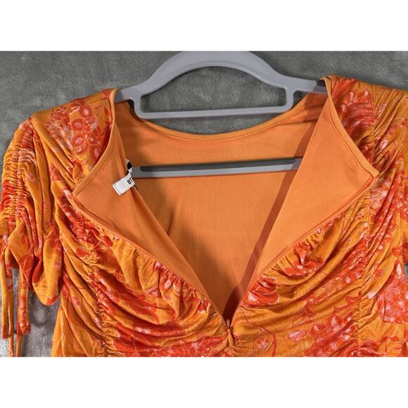Anthropologie BTFL-life Orange Floral Ruched Mini Dress Size M NWT Beach Party - Picture 6 of 9